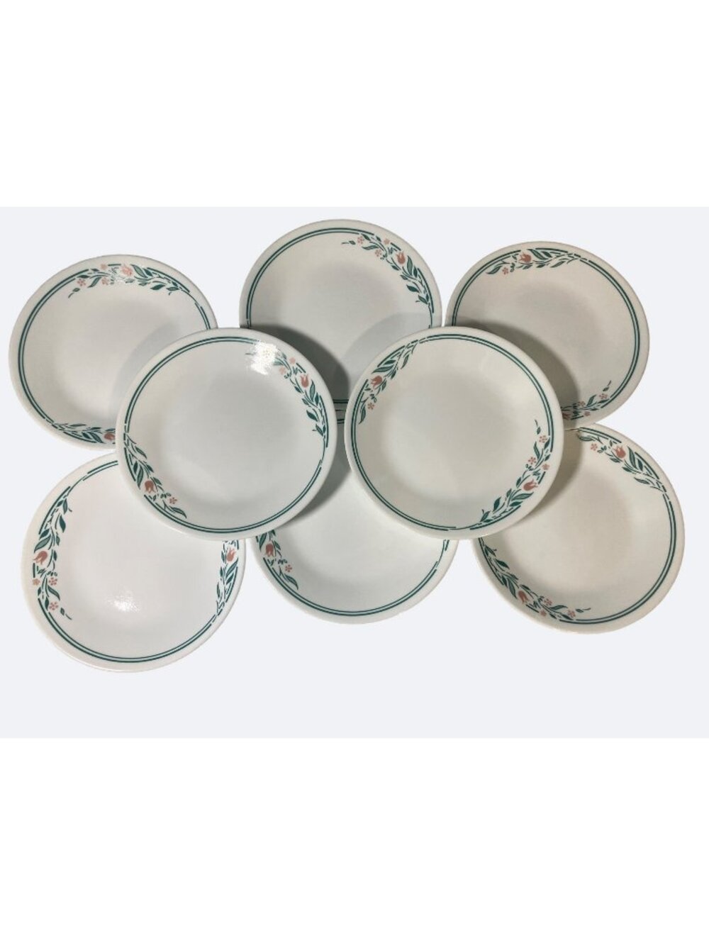 Corelle Rosemarie Bread Plates 6-3/4" Pink Tulips Teal Green Leaves Set of 8 - Picture 1 of 7